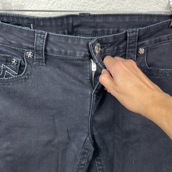 True Religion Halle Mid Rise Super Skinny Jeans Black Wash Horseshoe Stitch 29 - Picture 4 of 13